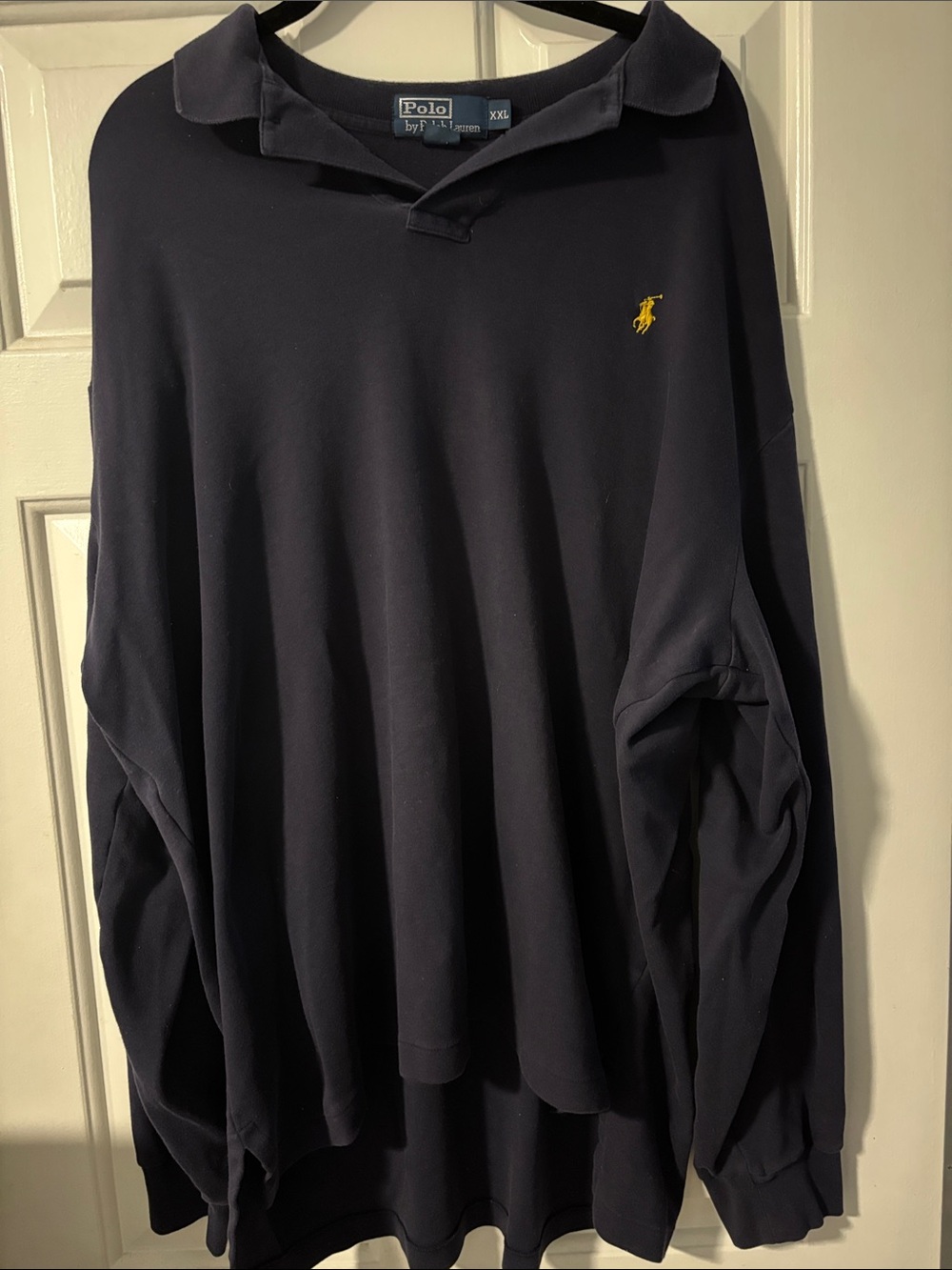 Polo by Ralph Lauren Men’s Navy Long-Sleeve Polo with Yellow Pony Size XXL